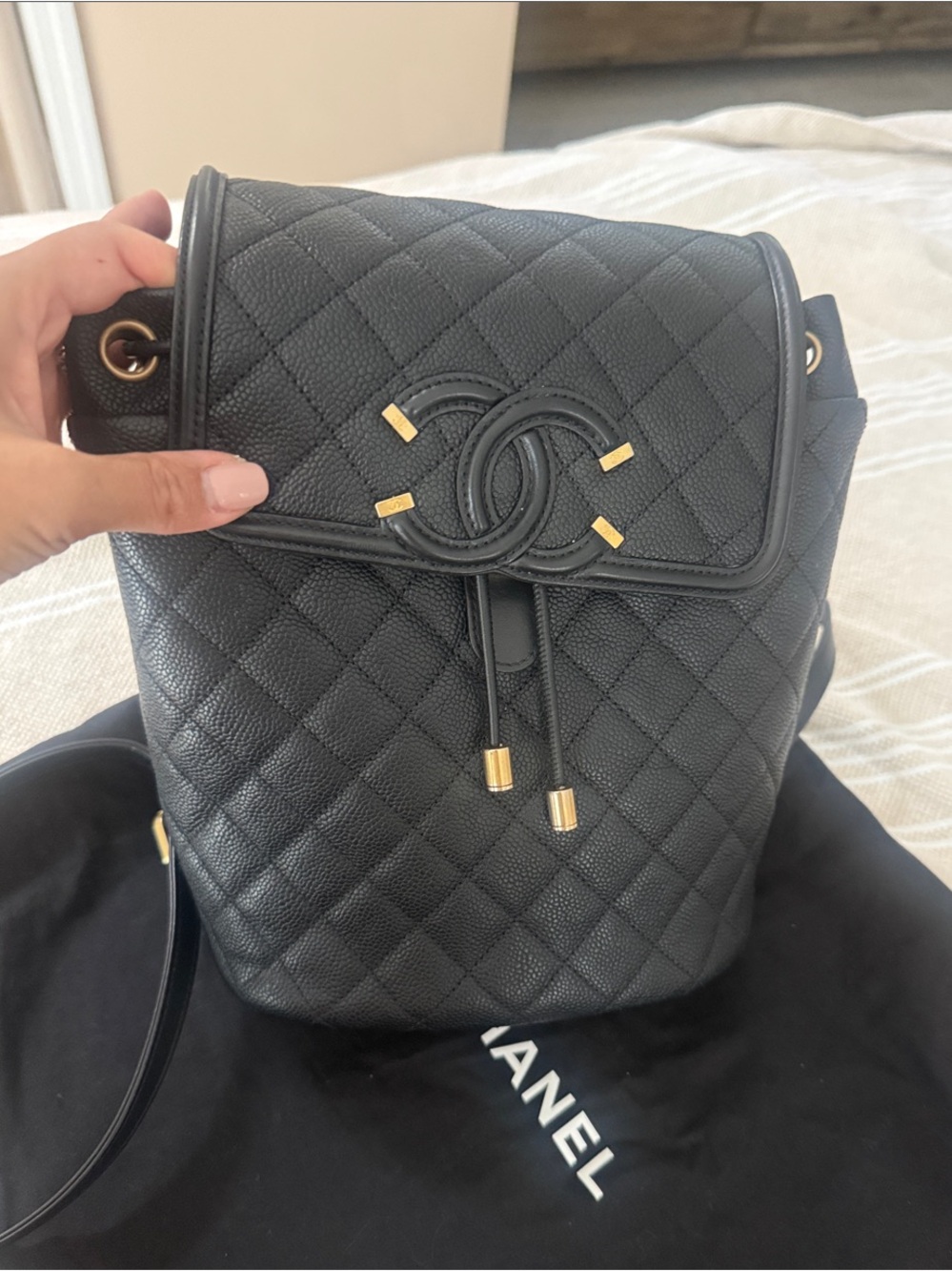 Chanel CC Filigree Quilted Caviar Backpack